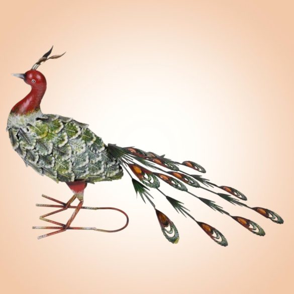 Kerti dekoráció, MagicHome Mecco, páva, zöld, 62 x 23 x 43 cm, fém