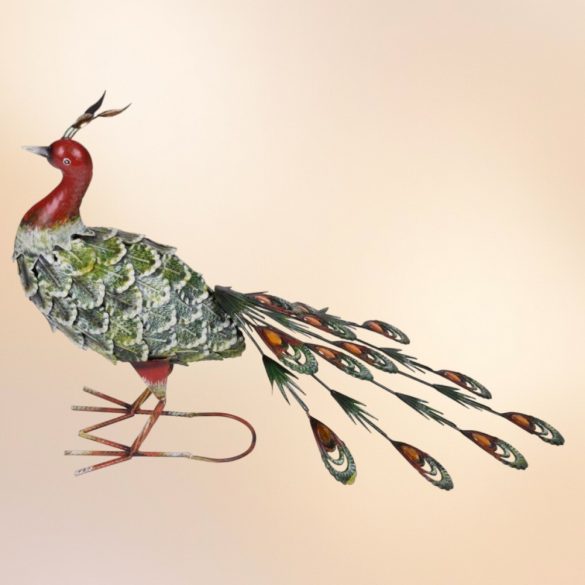 Kerti dekoráció, MagicHome Mecco, páva, zöld, 62 x 23 x 43 cm, fém
