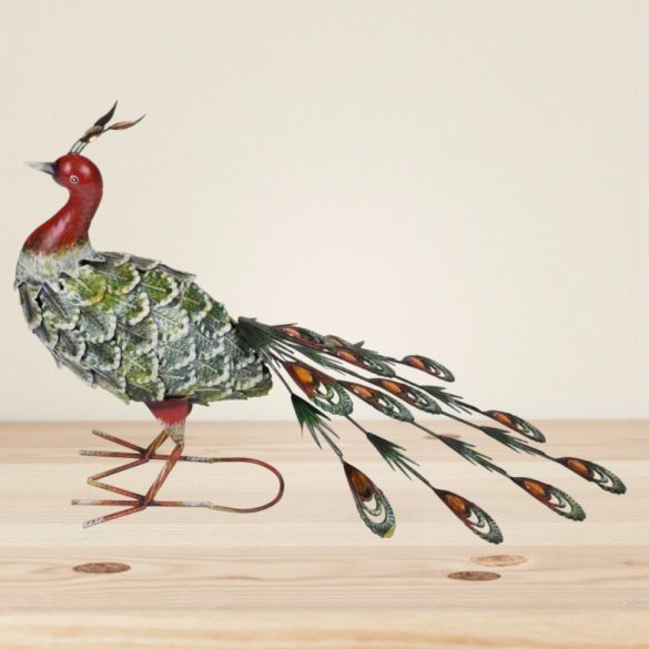 Kerti dekoráció, MagicHome Mecco, páva, zöld, 62 x 23 x 43 cm, fém