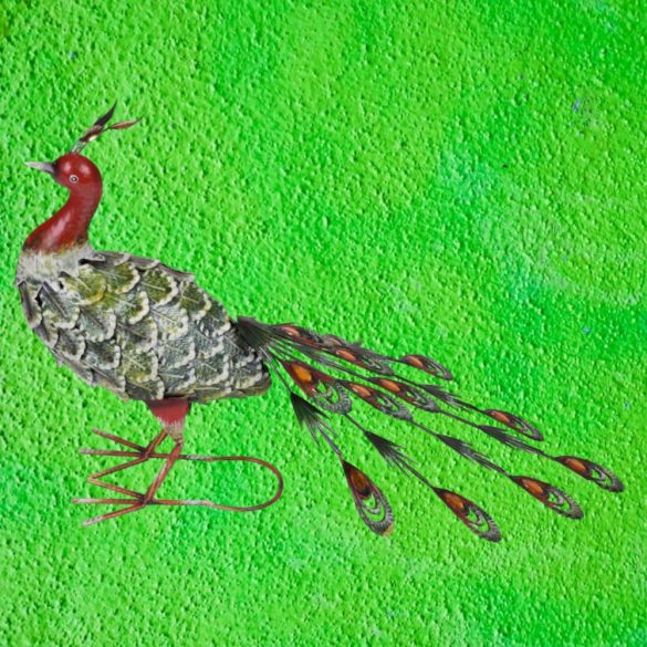 Kerti dekoráció, MagicHome Mecco, páva, zöld, 62 x 23 x 43 cm, fém
