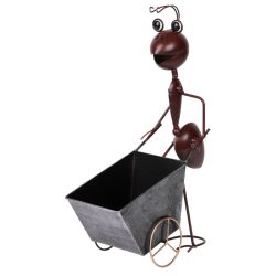   Kerti dekoráció, MagicHome Mecco 4212, hangya kocsival, barna, 37 x 11 x 46 cm, fém, egyben virágtartó is