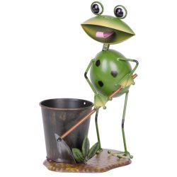   Kerti dekoráció, MagicHome Mecco, kertész béka, zöld, 23 x 16 x 33 cm, fém, egyben virágtartó is