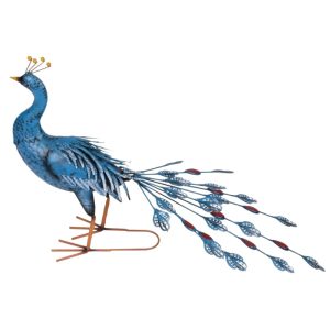 Kerti dekoráció, MagicHome Mecco, páva, kék, 70 x 23 x 46 cm, fém