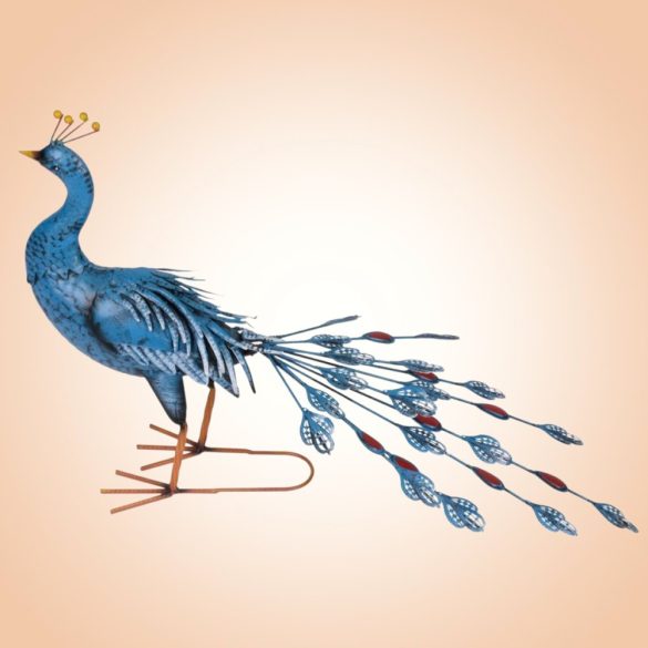 Kerti dekoráció, MagicHome Mecco, páva, kék, 70 x 23 x 46 cm, fém