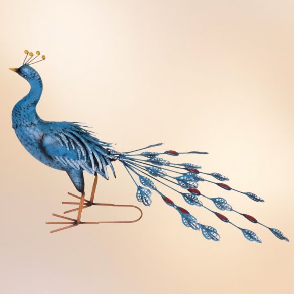 Kerti dekoráció, MagicHome Mecco, páva, kék, 70 x 23 x 46 cm, fém