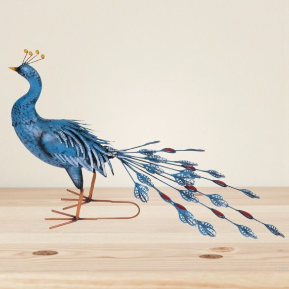 Kerti dekoráció, MagicHome Mecco, páva, kék, 70 x 23 x 46 cm, fém