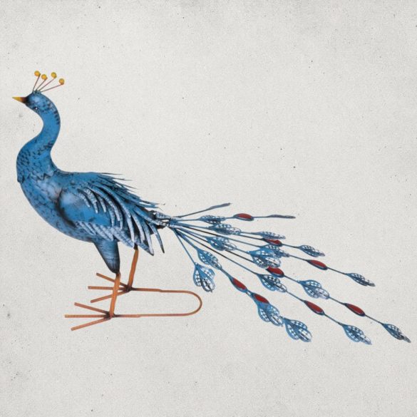 Kerti dekoráció, MagicHome Mecco, páva, kék, 70 x 23 x 46 cm, fém