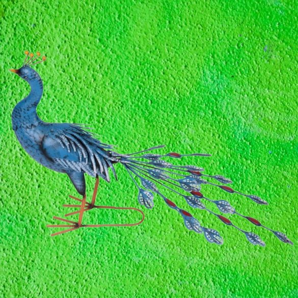 Kerti dekoráció, MagicHome Mecco, páva, kék, 70 x 23 x 46 cm, fém