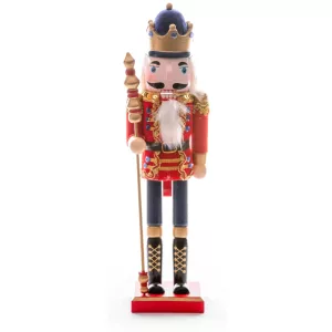 MagicHome karácsonyi dekoráció, diótörő koronával, fa, 38 cm, natúr