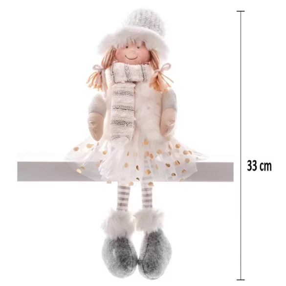 MagicHome karácsonyi dekoráció, kislány pöttyös szoknyában, 33 cm