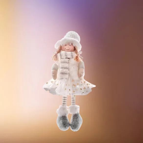 MagicHome karácsonyi dekoráció, kislány pöttyös szoknyában, 33 cm