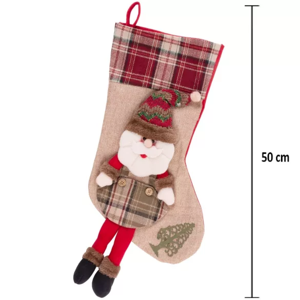 MagicHome karácsonyi dekoráció, Mikulás zokni, 50 cm