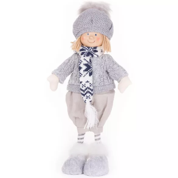 MagicHome karácsonyi dekoráció, fiú kék sállal, 38 cm