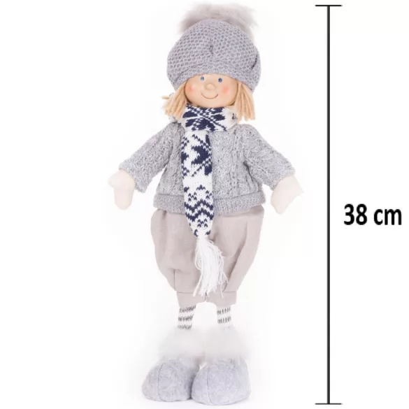 MagicHome karácsonyi dekoráció, fiú kék sállal, 38 cm