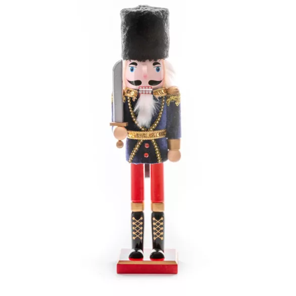MagicHome karácsonyi dekoráció, diótörő szőrmesapkában, fa, 38 cm, natúr