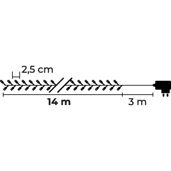 LED fényfüzér, MagicHome Vianoce Errai, 14 m, sokszínű, 560 LED, 8 fényprogram memóriával, IP44, kültéri, 230 V adapterrel, zöld kábel, 3 m tápkábel