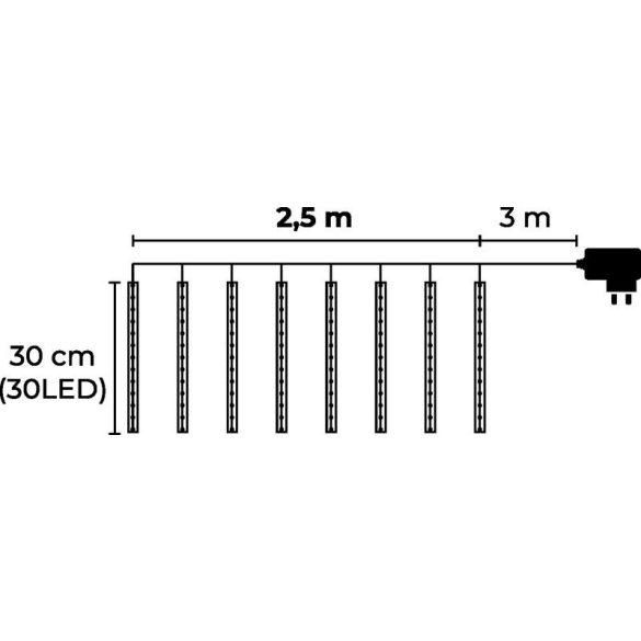 Fényfüggöny, MagicHome Vianoce, Jégcsap, 240 LED, hidegfehér, kültéri, vízesés hatás, 8 jégcsappal, 2,5 m lánc, 230 V 50 Hz