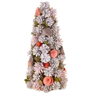 MagicHome műfenyő, feldíszített, natúr, rózsaszín, 40 cm