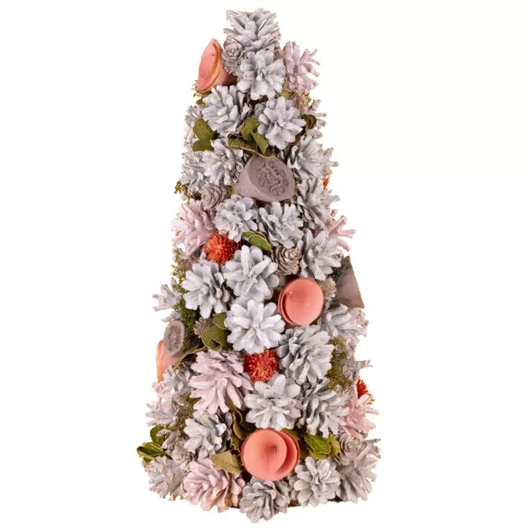 MagicHome műfenyő, feldíszített, natúr, rózsaszín, 40 cm