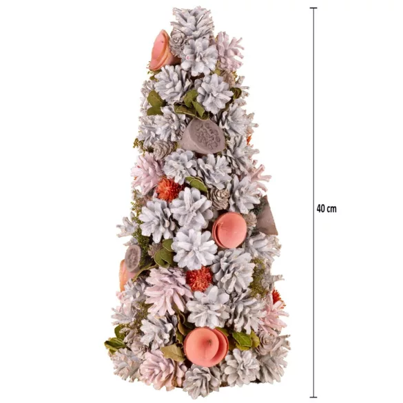 MagicHome műfenyő, feldíszített, natúr, rózsaszín, 40 cm
