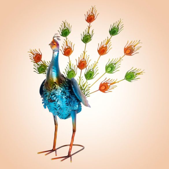 Kerti dekoráció, MagicHome Mecco, Páva, kék, 49 x 35,5 x 53 cm, fém