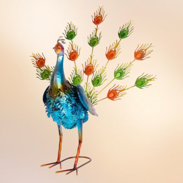 Kerti dekoráció, MagicHome Mecco, Páva, kék, 49 x 35,5 x 53 cm, fém