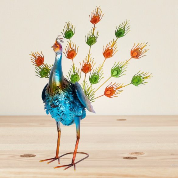 Kerti dekoráció, MagicHome Mecco, Páva, kék, 49 x 35,5 x 53 cm, fém