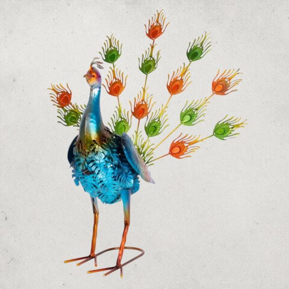 Kerti dekoráció, MagicHome Mecco, Páva, kék, 49 x 35,5 x 53 cm, fém
