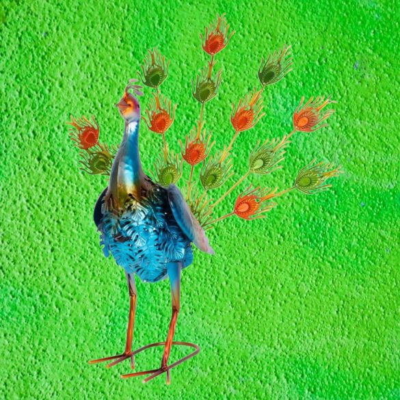 Kerti dekoráció, MagicHome Mecco, Páva, kék, 49 x 35,5 x 53 cm, fém