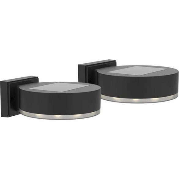 Napelemes fali lámpa, Strend Pro Garden, fekete, 2 db, 14 x 12 x 5,5 cm, SMD LED, melegfehér fény, akkumulátoros, műanyag