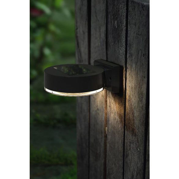 Napelemes fali lámpa, Strend Pro Garden, fekete, 2 db, 14 x 12 x 5,5 cm, SMD LED, melegfehér fény, akkumulátoros, műanyag
