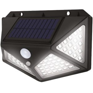 Napelemes fali lámpa, Strend Pro Garden SL6251, fekete, 13 x 5 x 9,5 cm, 100 LED, 200 lm, mozgásérzékelős, hidegfehér fény
