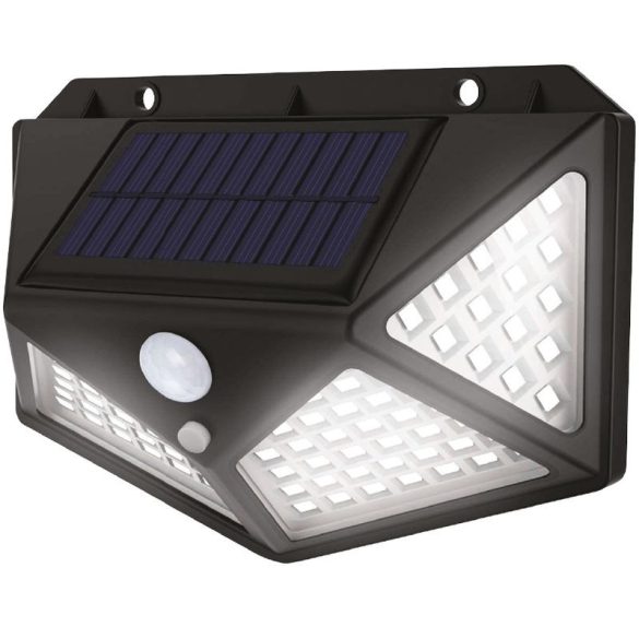Napelemes fali lámpa, Strend Pro Garden SL6251, fekete, 13 x 5 x 9,5 cm, 100 LED, 200 lm, mozgásérzékelős, hidegfehér fény