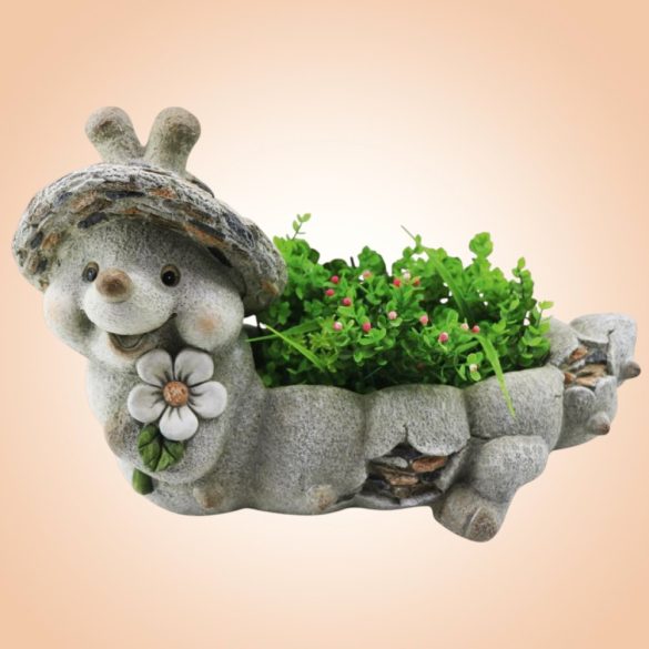 Kerti dekoráció, MagicHome Gecco 4007, csiga, szürke, 46 x 22 x 28 cm, magnézia, egyben virágtartó is