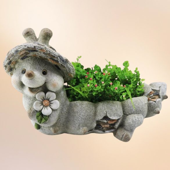 Kerti dekoráció, MagicHome Gecco 4007, csiga, szürke, 46 x 22 x 28 cm, magnézia, egyben virágtartó is