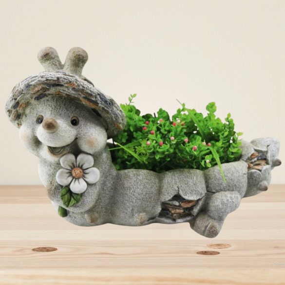 Kerti dekoráció, MagicHome Gecco 4007, csiga, szürke, 46 x 22 x 28 cm, magnézia, egyben virágtartó is