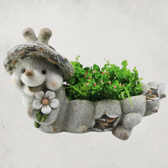 Kerti dekoráció, MagicHome Gecco 4007, csiga, szürke, 46 x 22 x 28 cm, magnézia, egyben virágtartó is