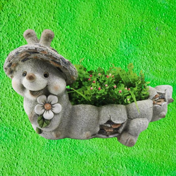 Kerti dekoráció, MagicHome Gecco 4007, csiga, szürke, 46 x 22 x 28 cm, magnézia, egyben virágtartó is