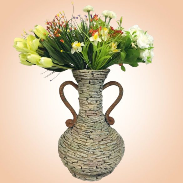 Kerti dekoráció, MagicHome Gecco, amfóra, szürke, 27 x 27 x 40 cm, magnézia, egyben virágtartó is