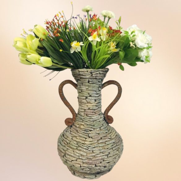 Kerti dekoráció, MagicHome Gecco, amfóra, szürke, 27 x 27 x 40 cm, magnézia, egyben virágtartó is