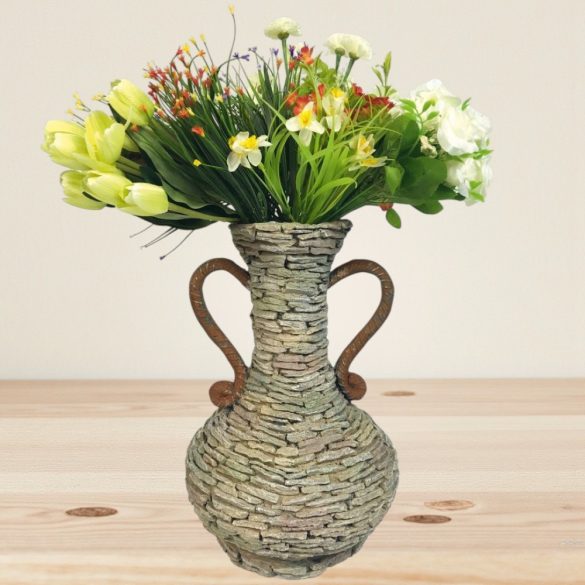 Kerti dekoráció, MagicHome Gecco, amfóra, szürke, 27 x 27 x 40 cm, magnézia, egyben virágtartó is