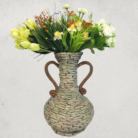 Kerti dekoráció, MagicHome Gecco, amfóra, szürke, 27 x 27 x 40 cm, magnézia, egyben virágtartó is