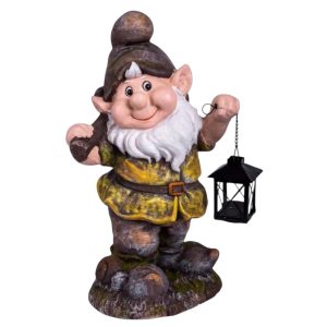 Kerti dekoráció, MagicHome Gecco, törpe lámpással, barna, 25 x 20 x 45 cm, magnézia