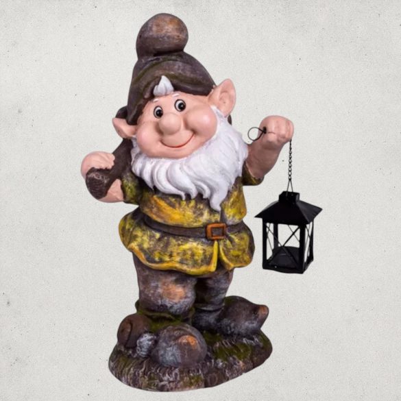 Kerti dekoráció, MagicHome Gecco, törpe lámpással, barna, 25 x 20 x 45 cm, magnézia