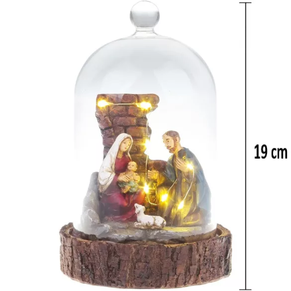 MagicHome karácsonyi dekoráció, Betlehem üvegkupolában, 7 LED, 11,8 x 11,8 x 19 cm