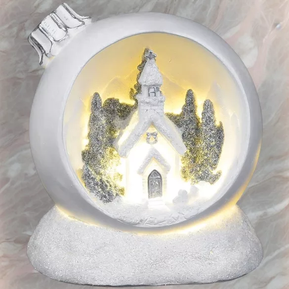 MagicHome karácsonyi dekoráció, karácsonyi gömb, melegfehér LED, 10,5 x 9 x 11 cm
