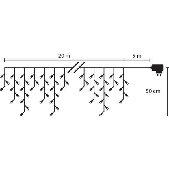 Fényfüggöny, MagicHome Vianoce, Jégcsap, 20 m, 800 LED, hidegfehér, kültéri, statikus fény, időzítő, 230 V, 5 m betápkábel, 50 cm lelógás