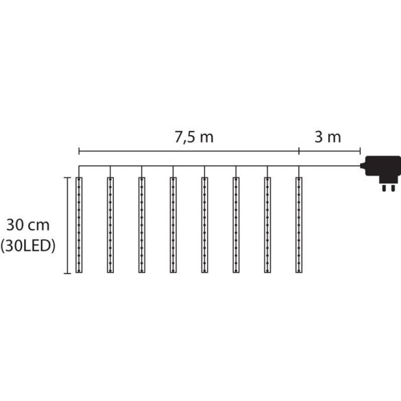 Fényfüggöny, MagicHome Vianoce, Jégcsap, 7,5 m, 720 LED, 24 jégcsap, hidegfehér, vízesés hatás, kültéri, 230 V, jégcsap hossza 30 cm