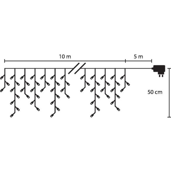 Fényfüggöny, MagicHome Vianoce, Jégcsap, 360 db LED, melegfehér, 10 m lánc, 5 m tápkábel, kültéri, IP44, 230 V, egyszerű világítás, időzítő