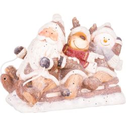   MagicHome karácsonyi dekoráció, Mikulás, rénszarvas és hóember szánkón, kerámia, 45 x 23 x 34,5 cm